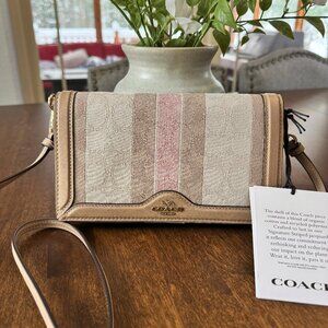 Coach Anna Foldover Crossbody Clutch in Signature Jacquard Taffy Stripes C8754